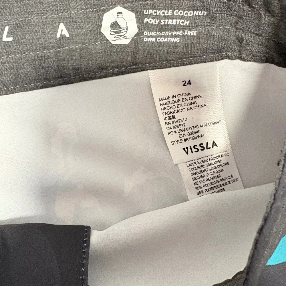 Boys Vissla Jack Soren Upcycle Board Shorts Charcoal Grey Size 8/24 Surf
